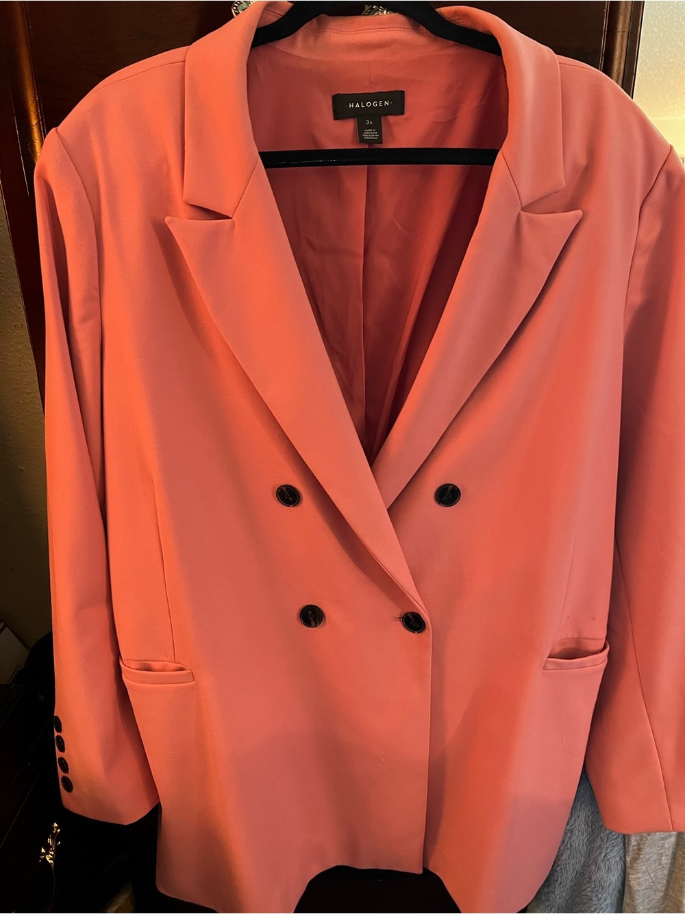 Halogen Coral-Pink Double-Breasted Blazer
